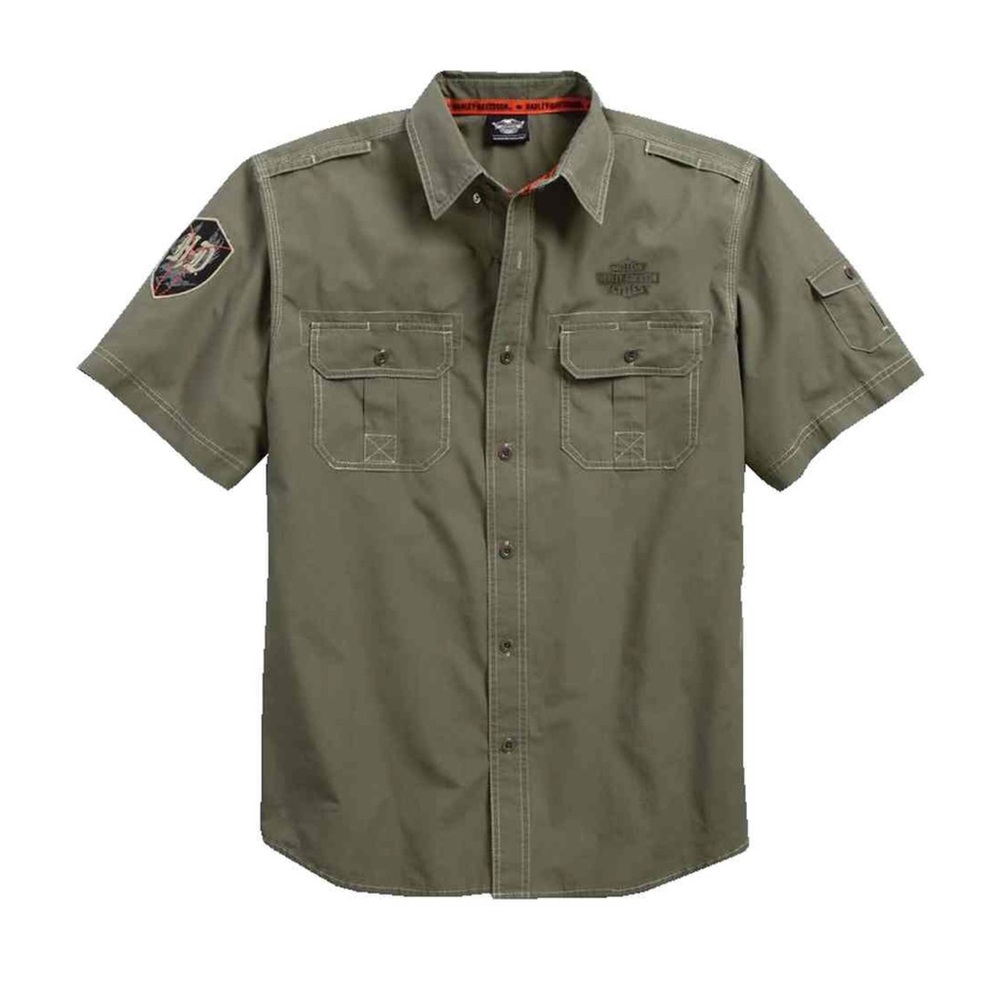 Harley-Davidson Shadow Eagle Poplin Short Sleeve Button Down Shirt Sz XL